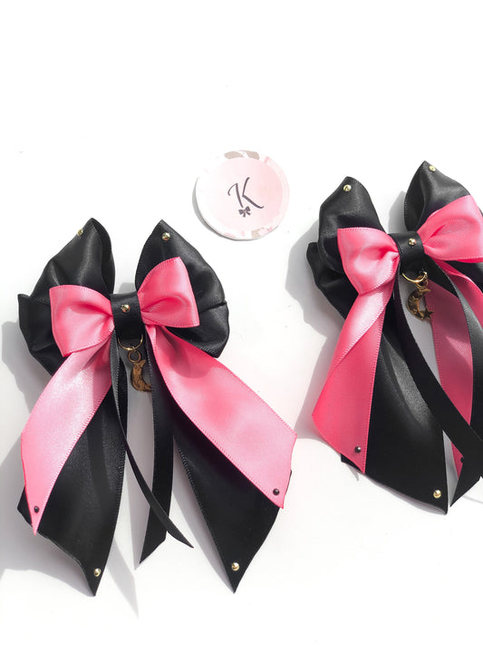 Black/ watermelon pink moon clip ins