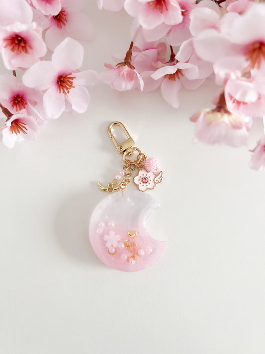 Sakura moon shaker resin keyring